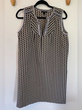J. Crew Black and Cream Sleeveless Geometric Dress